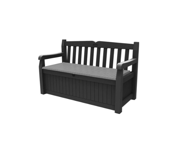 Keter   Eden   Bench   265L   Outdoor   60%   recycled   Garden   Furniture   Storage   Box   Graphite   &   Light   Grey